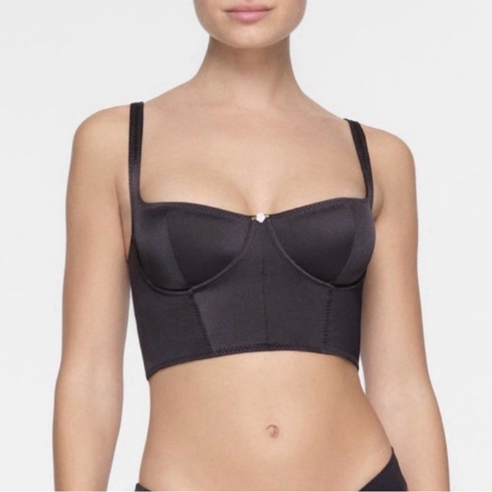 NWT SKIMS Onyx Stretch Satin Corset Bustier Unpadded Underwire Sz XS